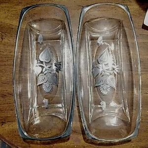 2 George Briard Silver Overlay Glass Relish Plates MCM Vtg Retro